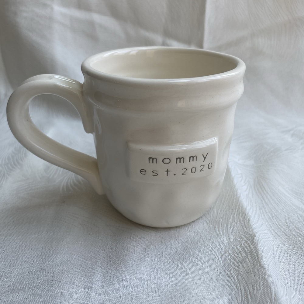 Mudpie "Mommy Est. 2020" Off White Embossed Stoneware Mug Mother's Day Gift